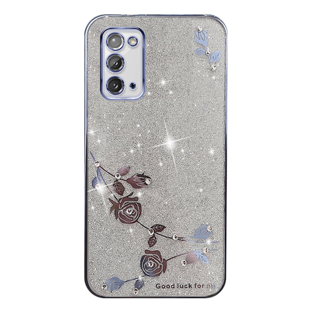 Pro Samsung Galaxy Note20 5G Pouzdro na telefon Galaxy Note20 Květinový vzor Dekor Štrasový galvanický třpytivý prášek TPU Kryt na telefon Pro Samsung Galaxy Note20 5G Pouzdro na telefon Galaxy Note20 Květinový vzor Dekor Štrasový galvanický třpytivý prášek TPU Kryt na telefon